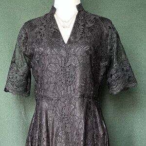 Black Lace Cocktail Dress and Crystal Necklace